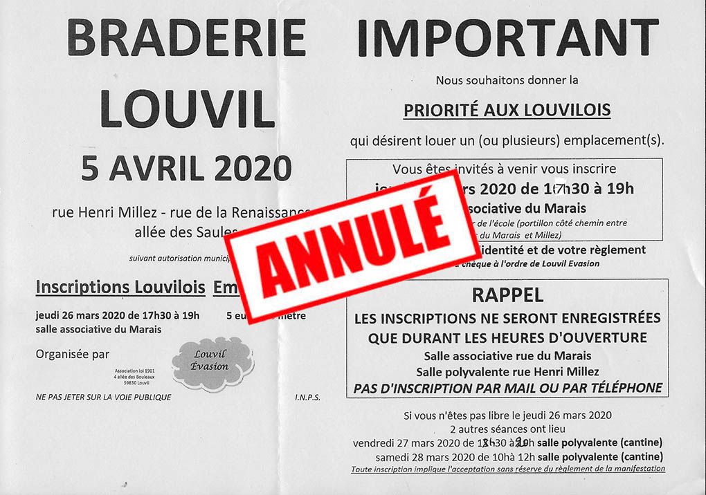 Braderie Louvil 2020 annulée
